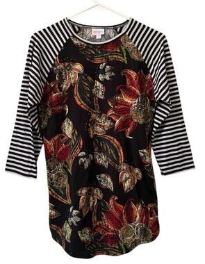 LulaRoe Women Sz Small 3/4 Sleeve Stretch Shirt Top Teacher Cottagecore Floral